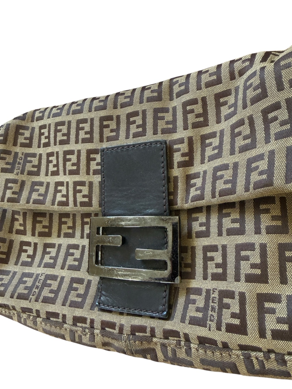 Vintage Fendi Zucchino Print FF Monogram Canvas Leather Baguette Shoulder Bag - Picture 5 of 10